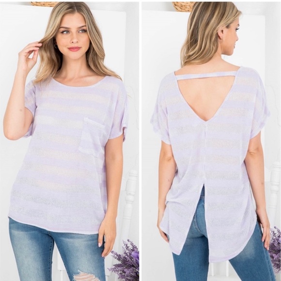 “CY Fashion” Soft Lilac Striped Tunic Top w/ pocket - Picture 1 of 4